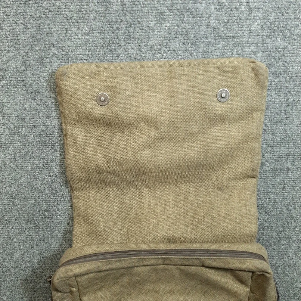 Bean Pole Retro Canvas Shoulder Bag Backpack Green Cotton Leather Accents